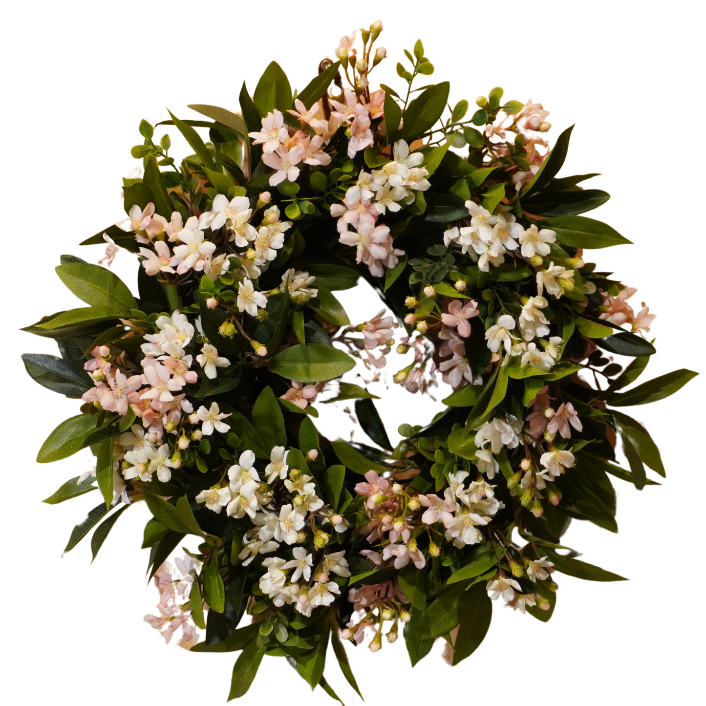Everyday Pink and White Dogwood Evergreen on a grapevine base