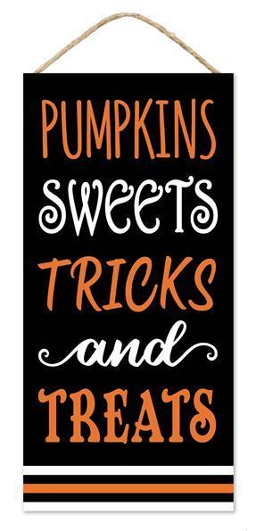 12.5-inch high Pumpkins, Sweets, Tricks, and Treats MDF sign Orange, Black, and White