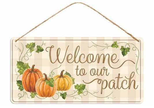 12-inch x 6-inch Tin Welcome To Our Patch sign Cream, Orange, and Green