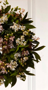 Everyday Pink and White Dogwood Evergreen on a grapevine base