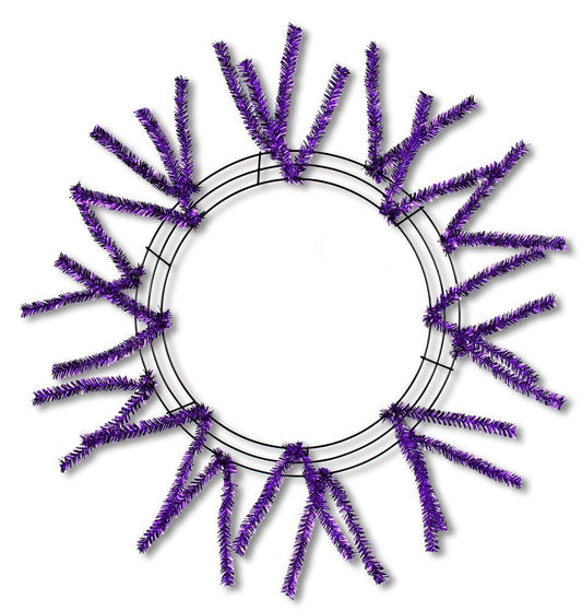 15 inch raised wired wreath work form with 18 ties, metallic purple