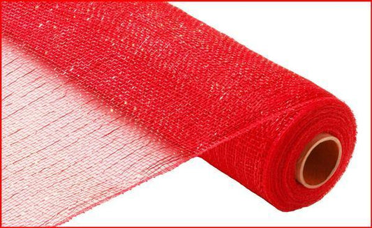Red deco mesh with red foil 21 inch x 10 yard
