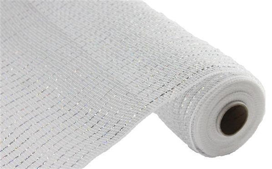 White deco mesh with silver foil 10 inch x 10 yard roll