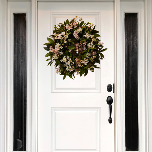 Everyday Pink and White Dogwood Evergreen on a grapevine base