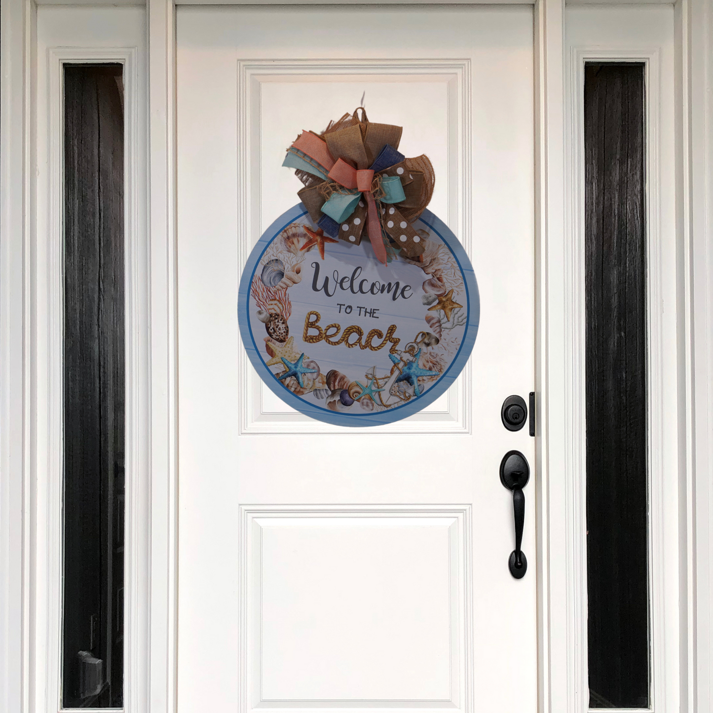 Welcome to the Beach round wooden door hanger for your beach home