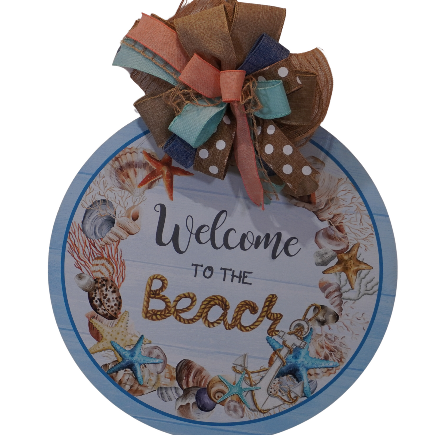 Welcome to the Beach round wooden door hanger for your beach home