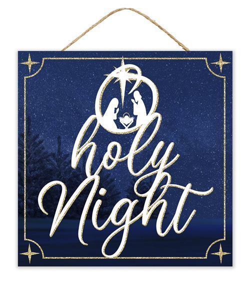10 inch square Glitter O Holy Night MDF sign Navy, White, and Gold