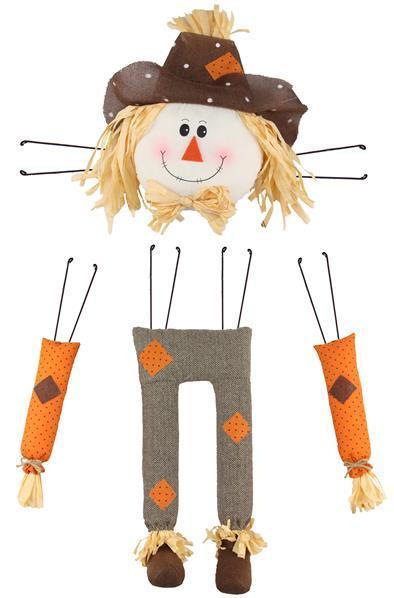 4 Piece 29.5 inch high Scarecrow decor wreath attachment kit Brown, Herringbone, and Orange