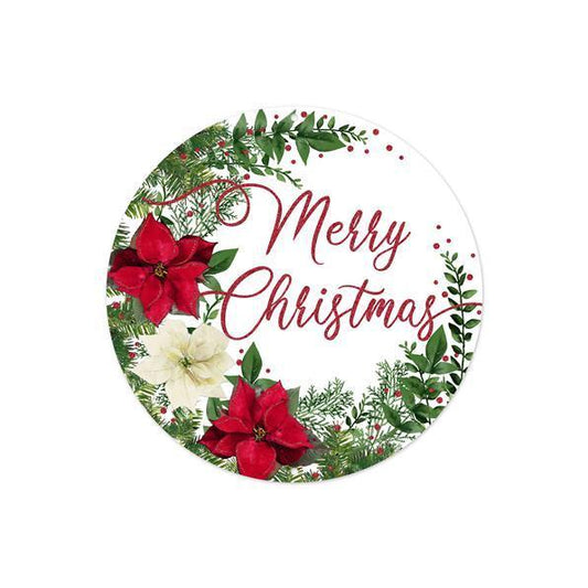 8 inch metal Glitter Merry Christmas sign Red, Cream, and Green