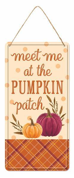 12-inch High Tin Meet Me at the Pumpkin Patch sign Cream, Orange, Burgundy, Mustard, and Brown