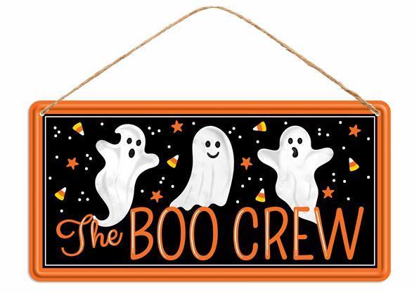 12-inch long x 6-inch Tin The Boo Crew sign Black, White, and Orange