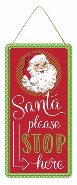 12-inch high Tin Santa Please Stop Here sign White, Red, and Lime