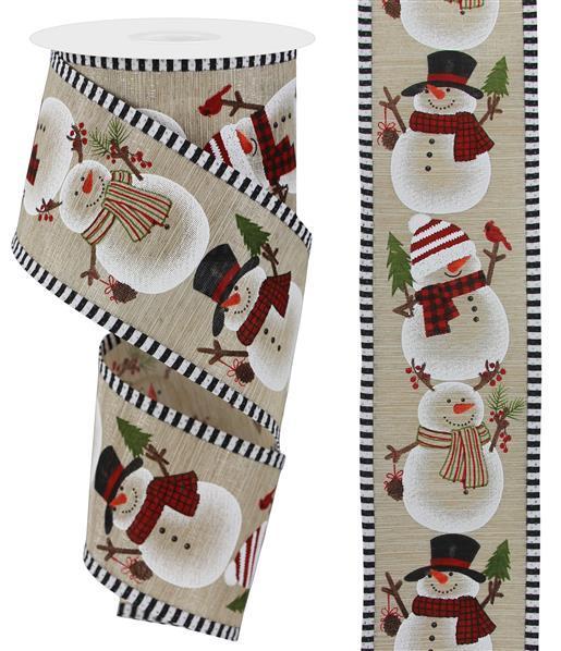 2.5-inch x 10 yard Chubby Snowman with Striped edge White, Red, Black, Moss, and Brown