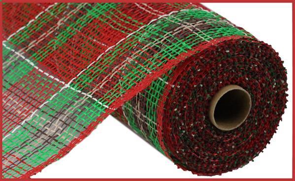 10 inch x 10 yard Plaid poly burlap mesh Red, Emerald, Chocolate, Natural and Cream