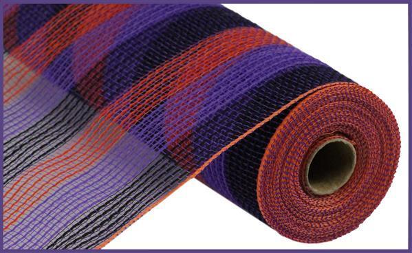 10.25 inch x 10 yard PP Faux Jute Small Stripe mesh Purple, Orange, and Black