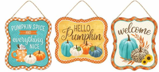 3 Assorted Fall Embossed metal Sign Set 7"H x 6"L