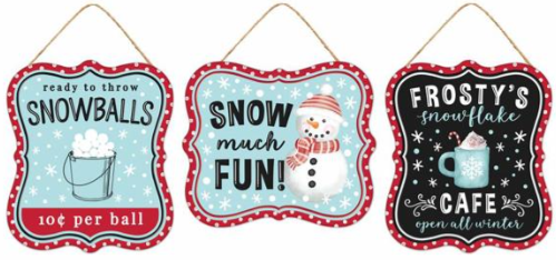 3 Winter Embossed Assorted Sign Set Assorted 7"H x 6"L