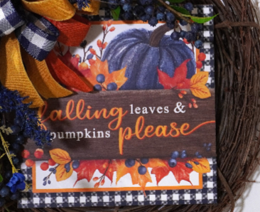 Falling Leaves and Pumpkins Please Handmade Fall wreath made on a Grapevine base