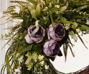 Trendy Sawgrass Grapevine wreath with Purple Peonies and White floral filler bush