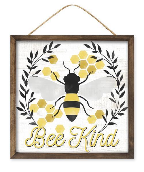 Bee Kind bee sign 10 inch square white yellow black