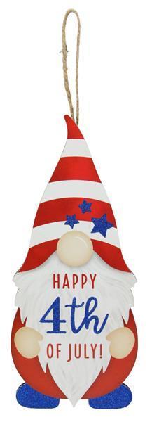 Patriotic Happy Fourth of July gnome shaped sign 13.25 inch x 5.75 inch