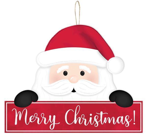 12.75 inch L X 10 inch H Merry Christmas Santa sign, red, white, black Wired ribbon