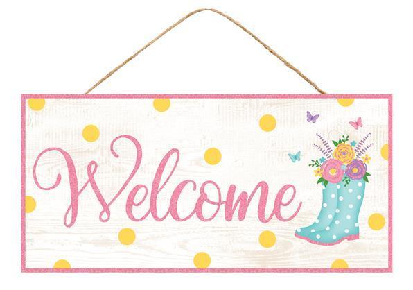 Welcome sign with glitter boots 12.5 inch L x 6 inch H