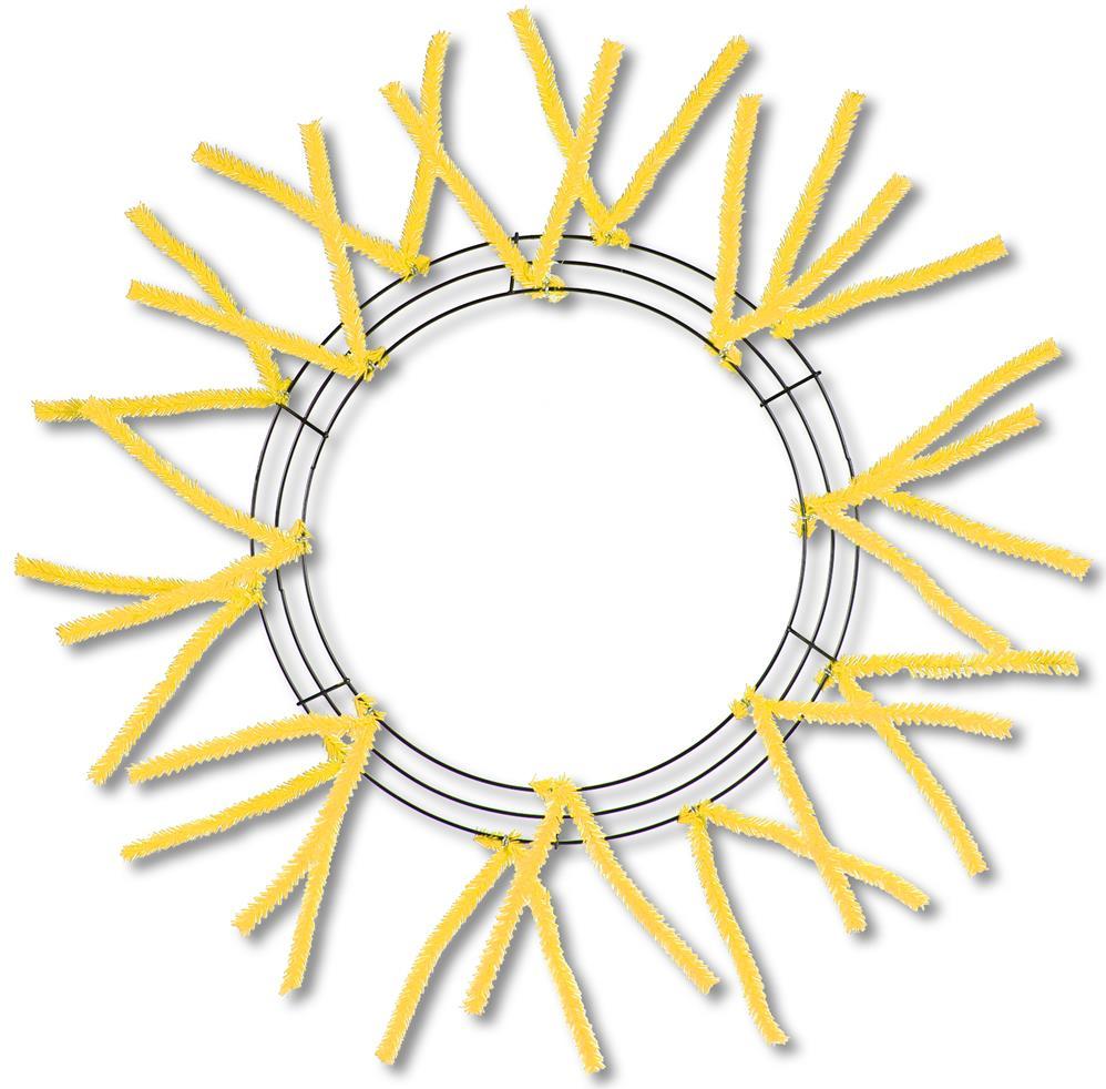 15 inch Raised wired work wreath form with 18 ties, yellow