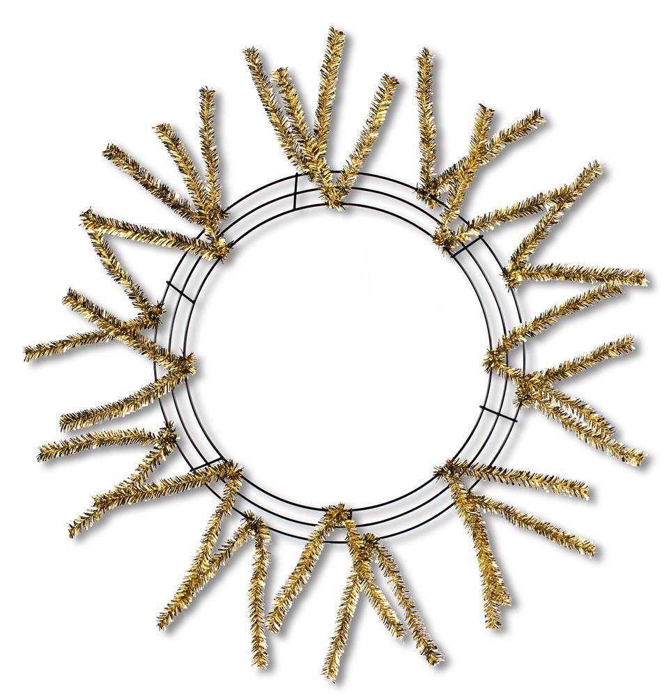 15 inch raised wired wreath work form with 18 ties, gold