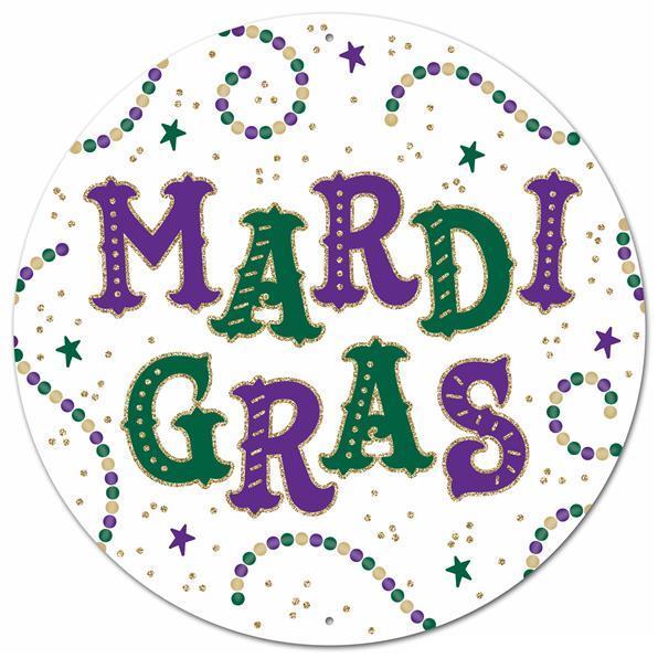 Mardi Gras glitter sign 12 inch round metal