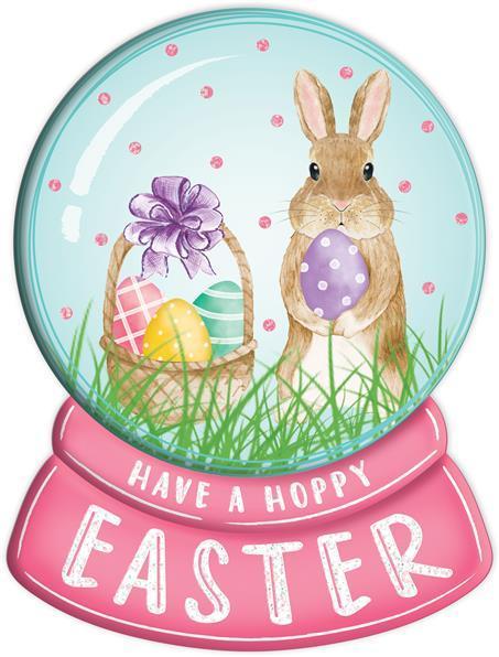 Have a hoppy Easter embossed snow globe sign with bunny and eggs 12.25 inch by 9.25 inch