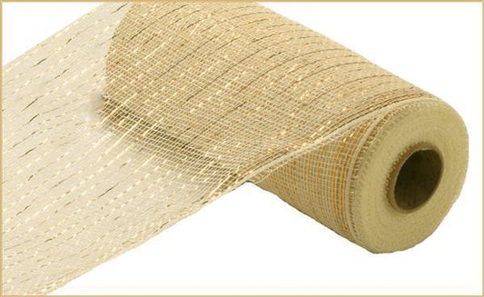 10.25 inch x 10 yards cream with gold foil metallic mesh