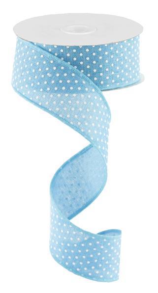 Turquoise and white raised swiss dots wired ribbon 1.5 inch x 10 yard