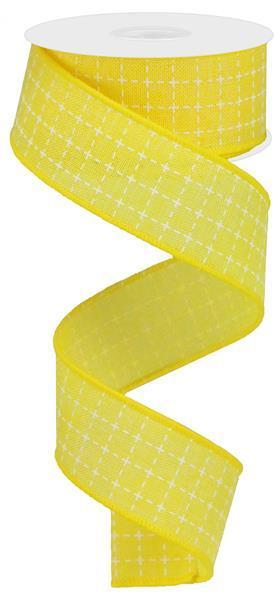 Yellow and white raised square stitch wired ribbon 1.5 inch x 10 yard