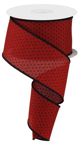 Red and black raised swiss dot wired ribbon 2.5 inch x 10 yard