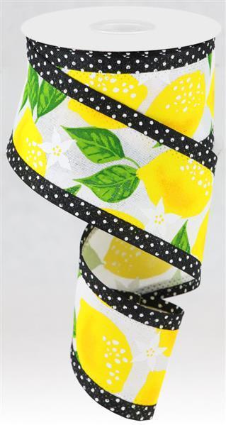Lemon and swiss dot summer 2.5 inch x 10 yard ribbon