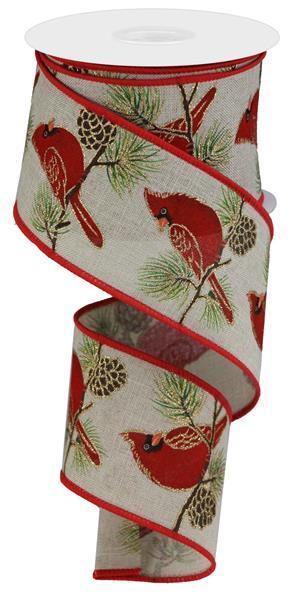 2.5 inch X 10 yards cardinal on branch on royal, light natural, red, green