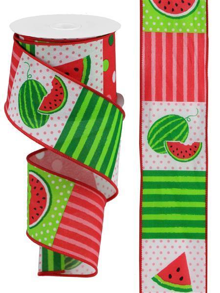 Watermelon polka dots and stripes ribbon 2.5 inch x 10 yard roll