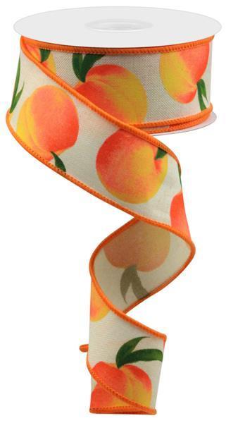 Ribbon with peaches on royal 1.5 inch x 10 yard roll