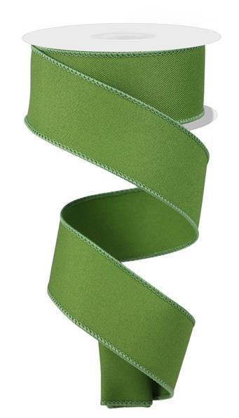 1.5 inch x 10 yard diagonal weave moss green fabric ribbon
