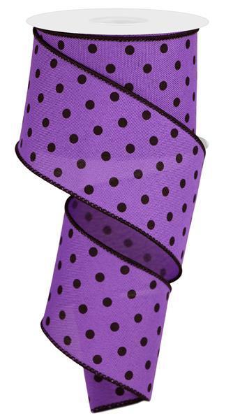 2.5 inch x 10 yard small polka dot dark lavender black ribbon
