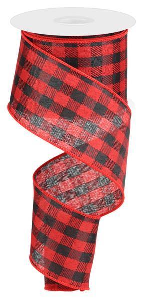 2.5 inch X 10 yards woven, diagonal check, red, black wired ribbon