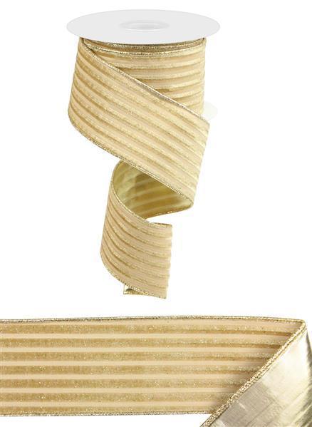 2.5 inch X 10 yards Raised stripe beige double sided ribbon Gold