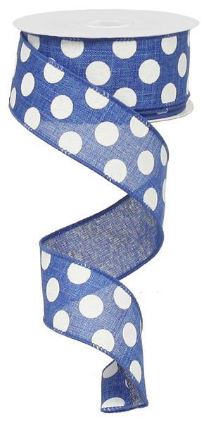 Blue and white polka dot wired ribbon 1.5 inch by 10 yards