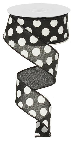 Black and white polka dot ribbon 1.5 inch by 10 yard roll