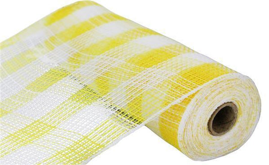 Yellow and white 10.25 inch x 10 yard faux jute small check mesh